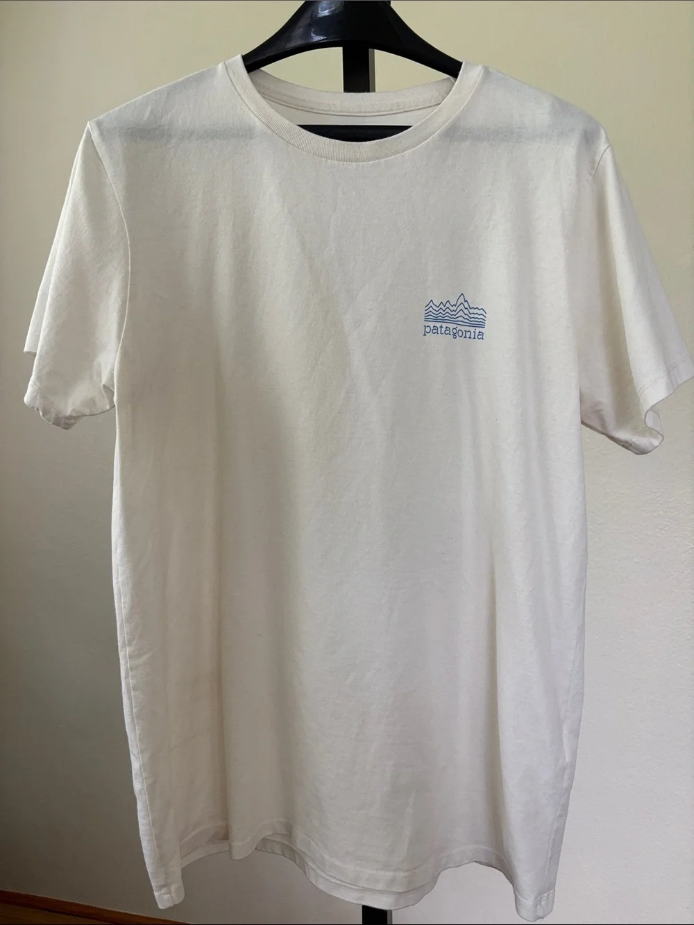 Patagonia Cream Short-Sleeve T-Shirt with Small Blue Logo